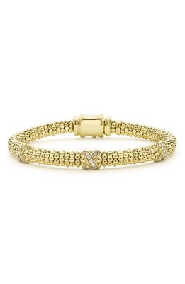 LAGOS Embrace Triple Diamond Station Caviar Beaded Bracelet in Gold