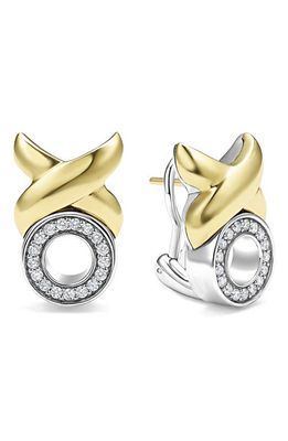 LAGOS Embrace XO Pavé Diamond Omega Earrings in Gold/Silver