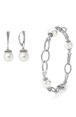 LAGOS Freshwater Pearl Drop Earrings & Bracelet Set in Silver White