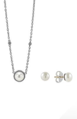 LAGOS Freshwater Pearl Stud Earrings & Pendant Necklace Set in Silver/Pearl