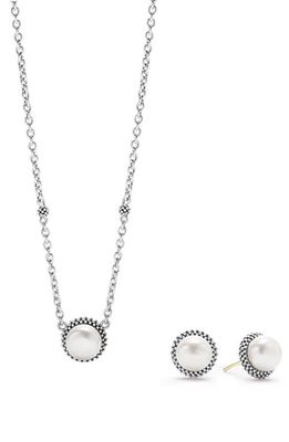 LAGOS Luna Stud Earrings & Necklace Set in Pearl/Silver