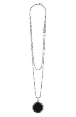 LAGOS Maya Long Circle Pendant Necklace in Silver/Onyx