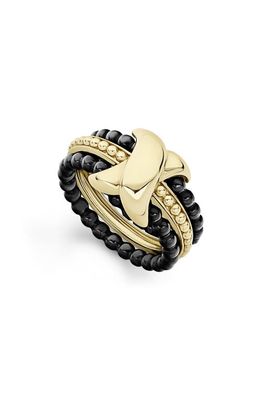LAGOS Meridian 18K Gold & Ceramic X Stacking Ring Set in Gold/Black