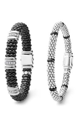 LAGOS Set of 2 Ceramic & Diamond Rope Bracelets in Silver Black