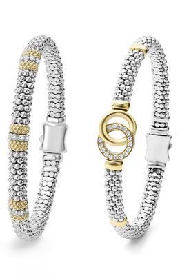 LAGOS Set of 2 Diamond Caviar Beaded Rope Bracelets in Silver Gold