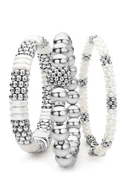 LAGOS Set of 3 Sterling Silver Caviar Bead Bracelets in White