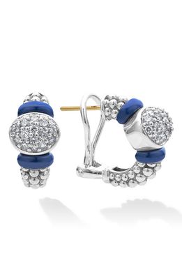 LAGOS Ultramarine Ceramic & Diamond Caviar Hoop Earrings