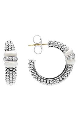 LAGOS White Caviar Diamond Hoop Earrings in Silver/Diamond