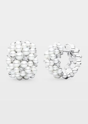 Lagrange 18K Pearl & Diamond Huggie Earrings