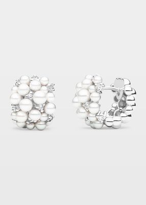 Lagrange 18k White Gold Pearl & Diamond Hoop Earrings