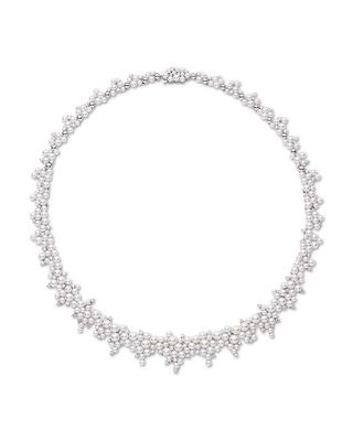 Lagrange 18k White Gold Pearl and Diamond Necklace