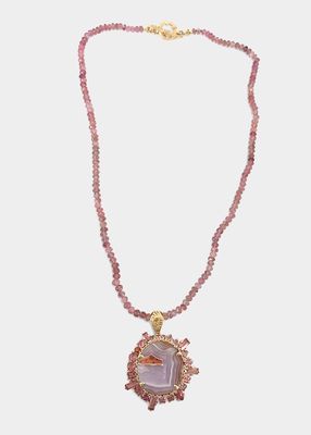 Laguna Agate and Sapphire Pendant on Tourmaline Bead Necklace in 18K Gold