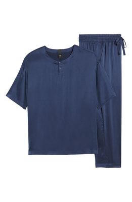 Lahgo Washable Silk Pajamas in Deep Blue