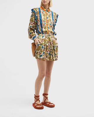 Lais Button-Front Printed Mini Dress