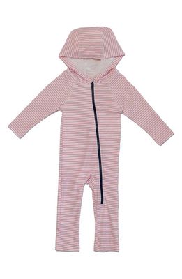 Lake Label Kids' Hooded Long Sleeve One-Piece Rashguard Swimsuit in Pink Stripes