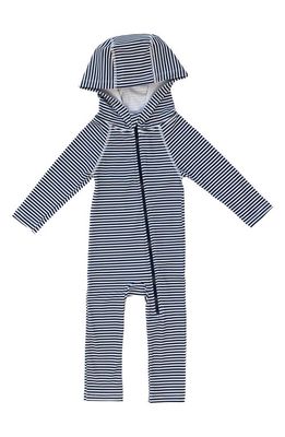 Lake Label Kids' Stripe Long Sleeve Full Body Hooded Swimsuit in Blue Stripes