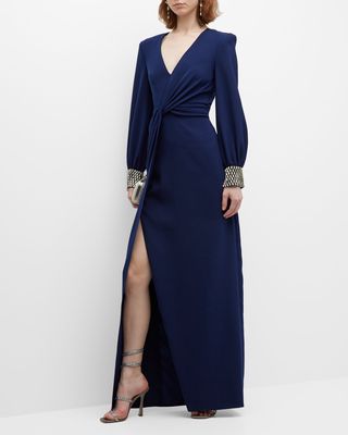 Lalala Twist-Front Gown with Embellished Cuffs