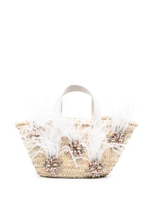 L'Alingi feather crystal basket tote bag - Neutrals