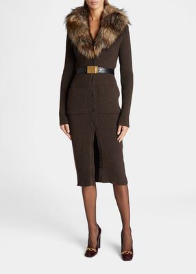Lamb-Shearling Wool Midi Sweater Dress