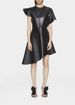 Lambskin Leather Asymmetric Dress