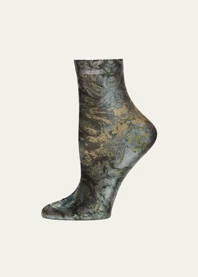 Laminated One Marble-Print Silk-Blend Socks