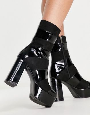 Lamoda chunky platform heeled boots in black mix