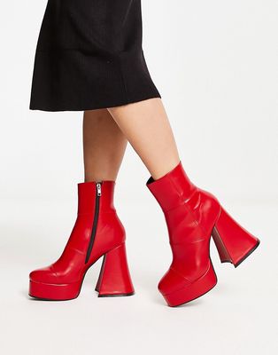 Lamoda flared heeled platform boots in red pu