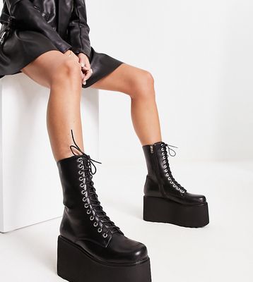 Lamoda Platform lace up ankle boot in black Exclusive to ASOS