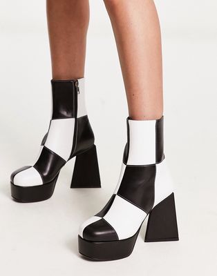 Lamoda Wait A Minute platform ankle boots in patched monochrome-Multi