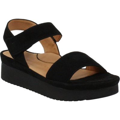 L'Amour des Pieds Abrilla Slingback Platform Wedge Sandal in Black Suede 