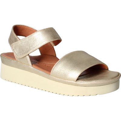 L'Amour des Pieds Abrilla Slingback Platform Wedge Sandal in Gold 