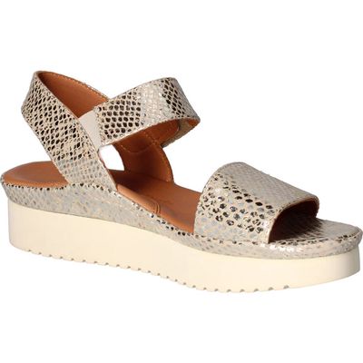 L'Amour des Pieds Abrilla Slingback Platform Wedge Sandal in Silver/gold Snake Print 