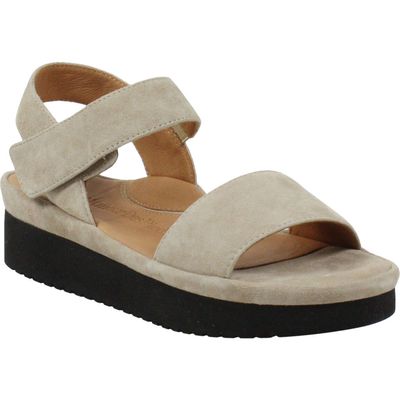 L'Amour des Pieds Abrilla Slingback Platform Wedge Sandal in Taupe Suede 