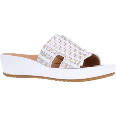 L'Amour des Pieds Cusaro Platform Wedge Slide Sandal in White/Gold