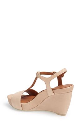 L'Amour des Pieds Idelle T-Strap Wedge Sandal in Nude Nappa
