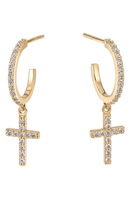 Lana Diamond Pavé Cross Huggie Hoop Earrings in Yellow Gold