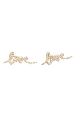 Lana Jewelry Flawless Love Script Diamond Stud Earrings in Yellow Gold