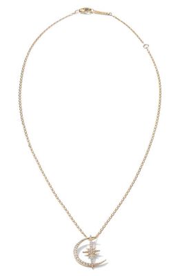 Lana Pavé Diamond Crescent Moon & Star Pendant Necklace in Yellow Gold