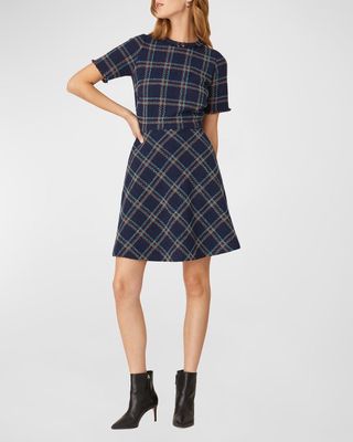 Lana Plaid-Print A-Line Tweed Mini Dress
