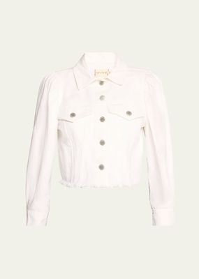 Lana Puff-Sleeve Cropped Denim Jacket