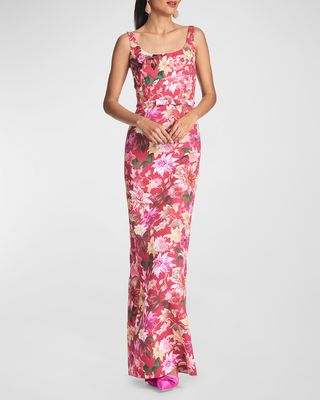 Lana Sleeveless Floral-Print Column Gown