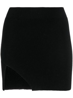 Laneus asymmetric cotton-blend ribbed-knit miniskirt - Black
