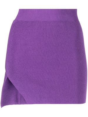 Laneus asymmetric cotton-blend ribbed-knit miniskirt - Purple