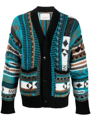 Laneus buttoned patterned intarsia-knit cardigan - Black