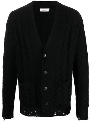 Laneus distressed cable-knit cardigan - Black