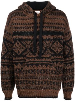 Laneus fair-isle knitted hoodie - Brown