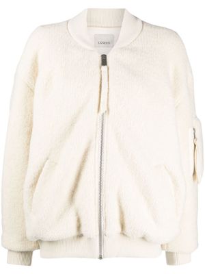 Laneus fleece-texture zip-up bomber jacket - White