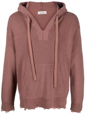 Laneus knitted drawstring hoodie - Brown