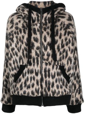 Laneus leopard-print zip-up hood - Neutrals