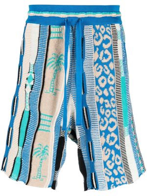 Laneus mix-pattern knitted shorts - Blue